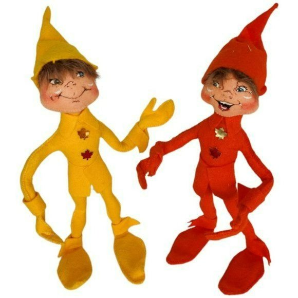 (2) ANNALEE 10" Orange Elf Helper & Yellow Elf Helper Standing Elves Autumn Fall - Picture 2 of 6